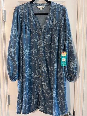 Chambray Floral Button-Front Dress